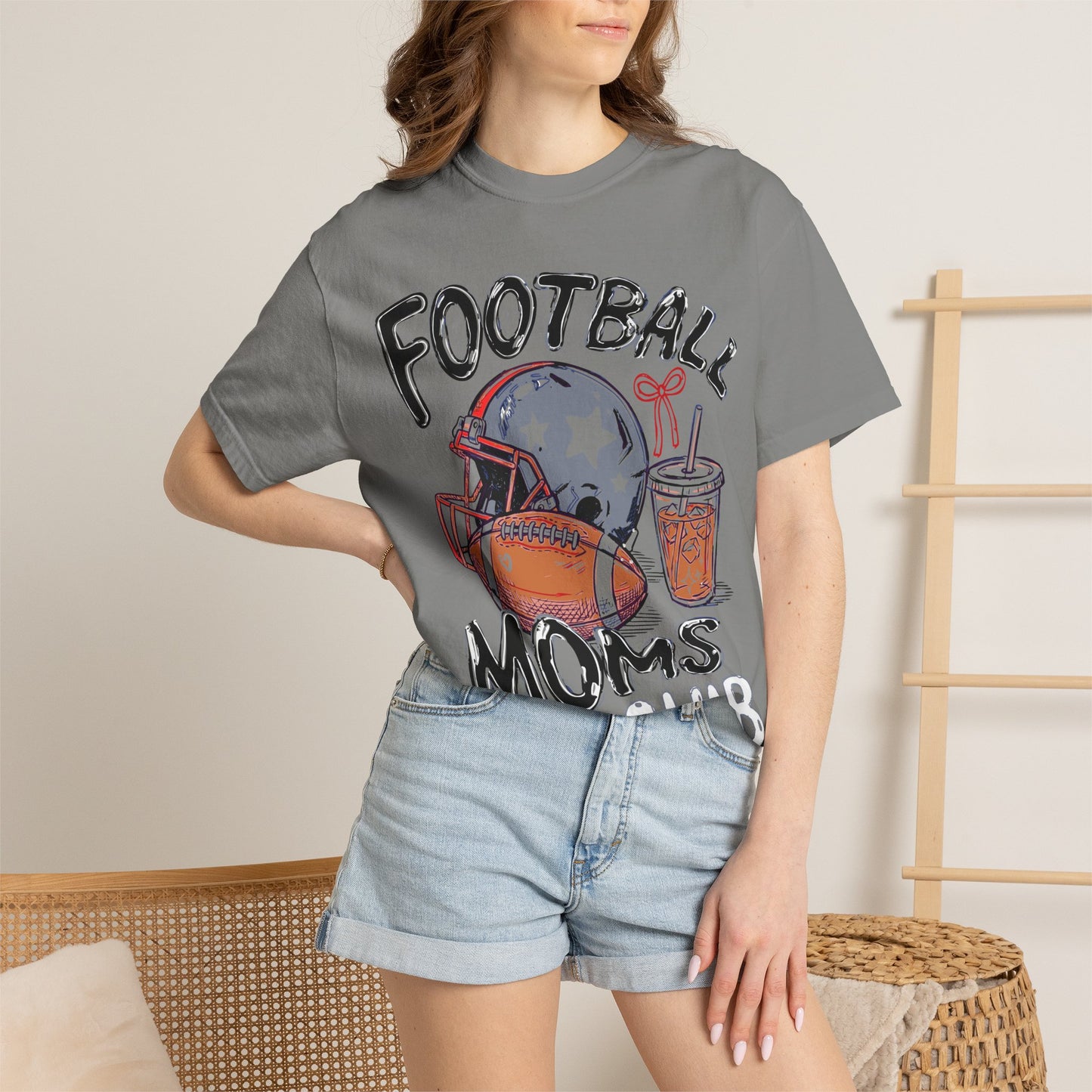 Football Moms Club T‑Shirt — Vintage Helmet & Iced Coffee Mom Tee