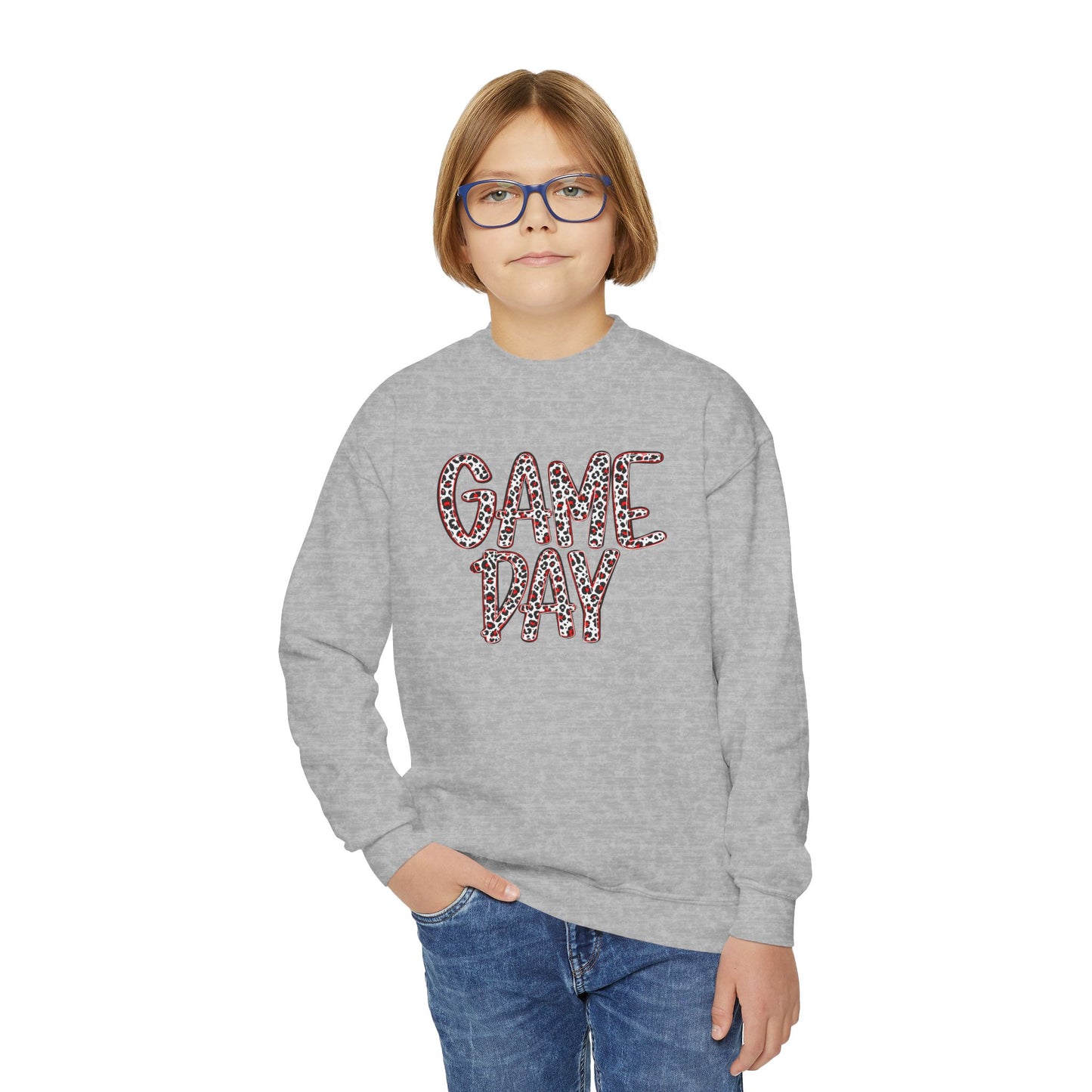 Youth Crewneck Sweatshirt - 'Game Day' Leopard Print Sports Pullover