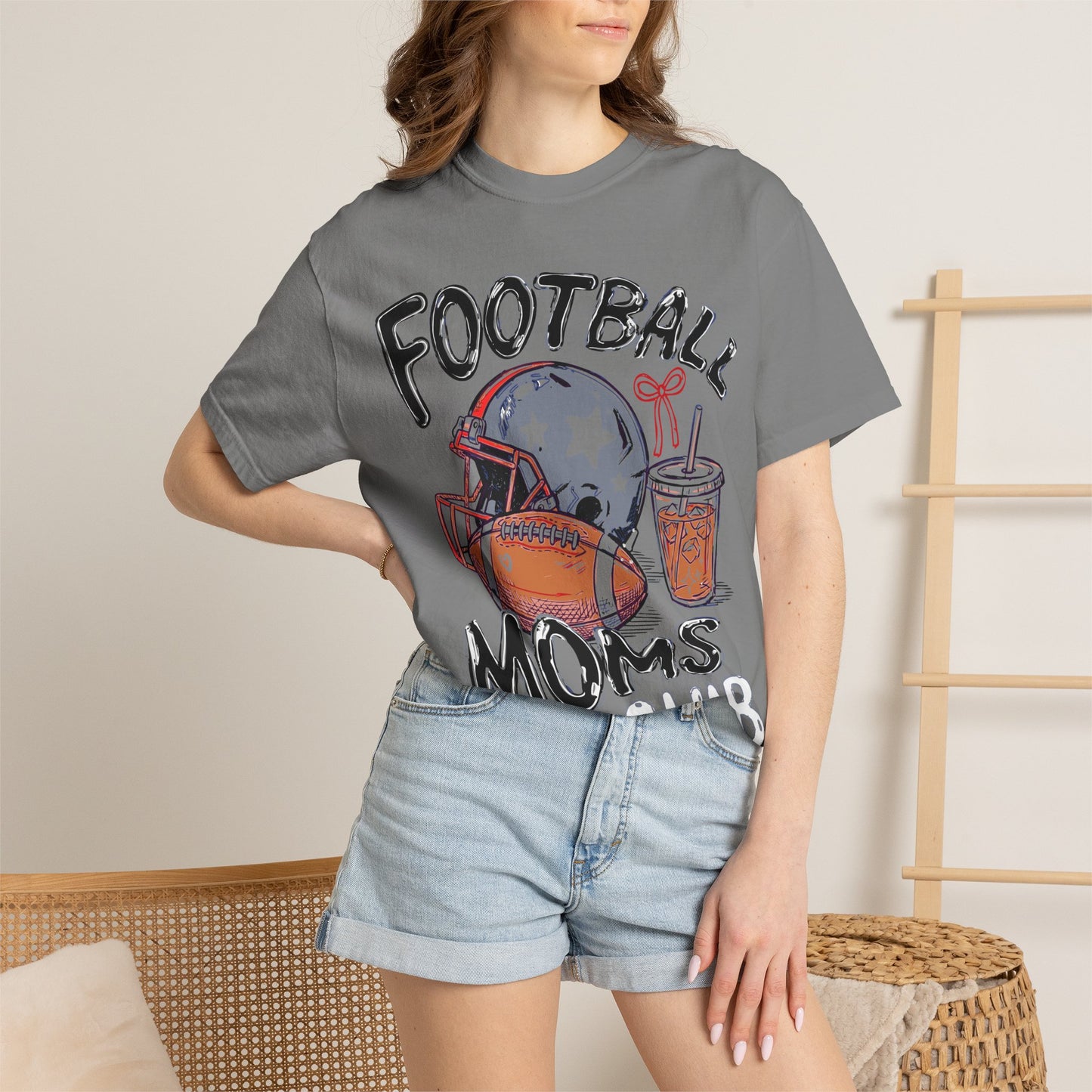 Football Moms Club T‑Shirt — Vintage Helmet & Iced Coffee Mom Tee