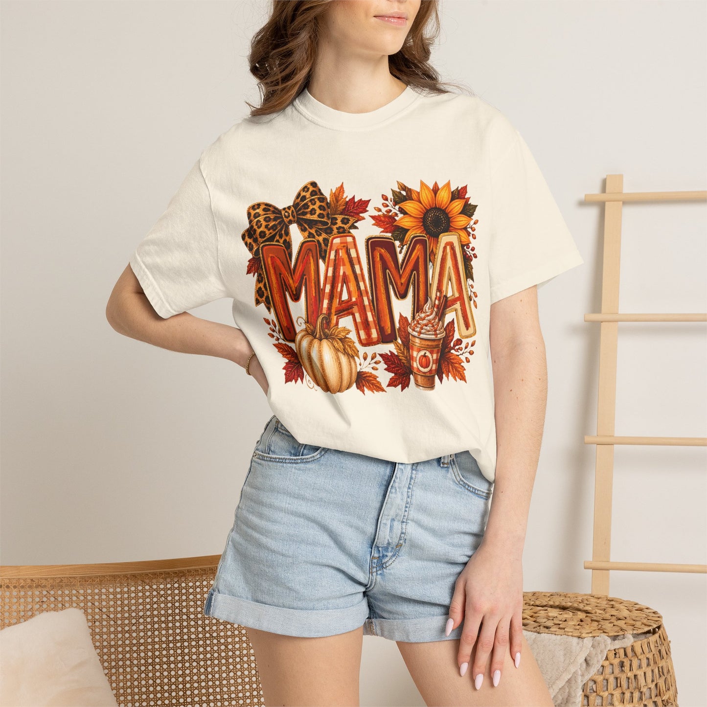 Mama Fall Tee — Pumpkin, Sunflower & Leopard Bow Autumn T-Shirt