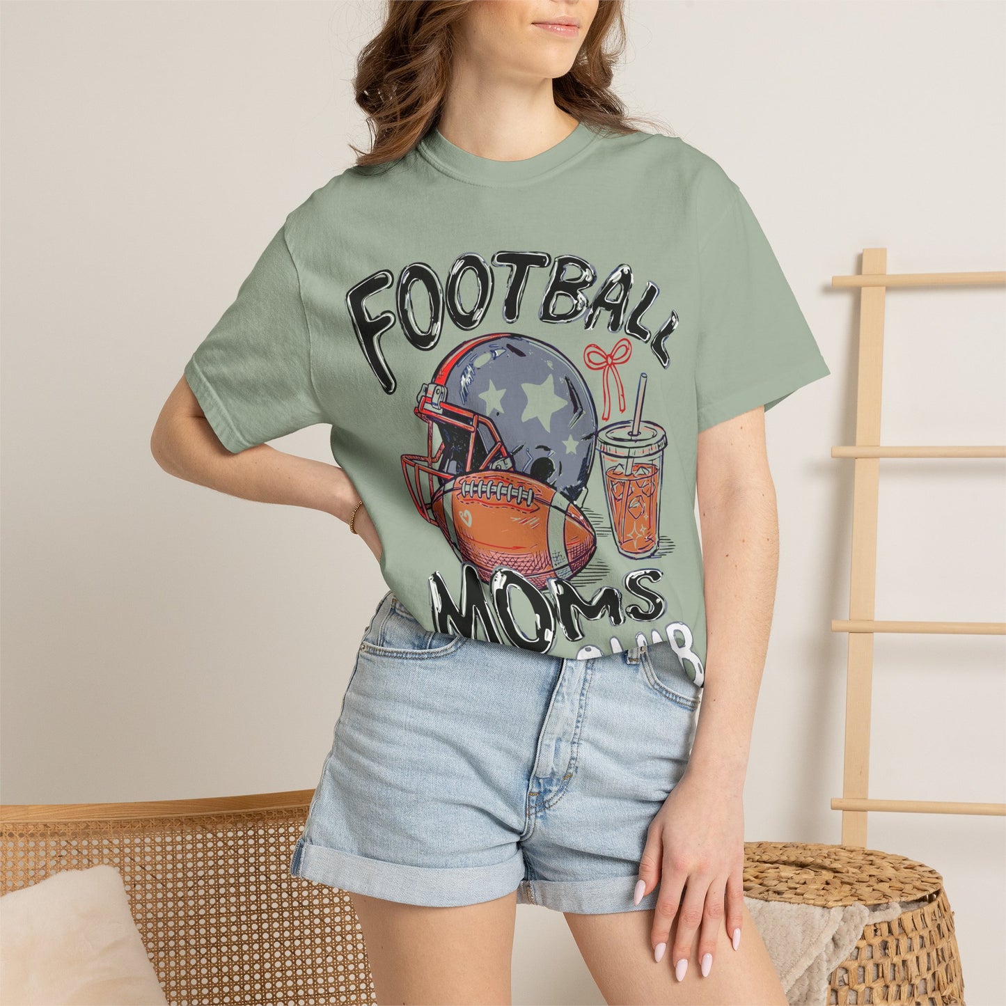 Football Moms Club T‑Shirt — Vintage Helmet & Iced Coffee Mom Tee
