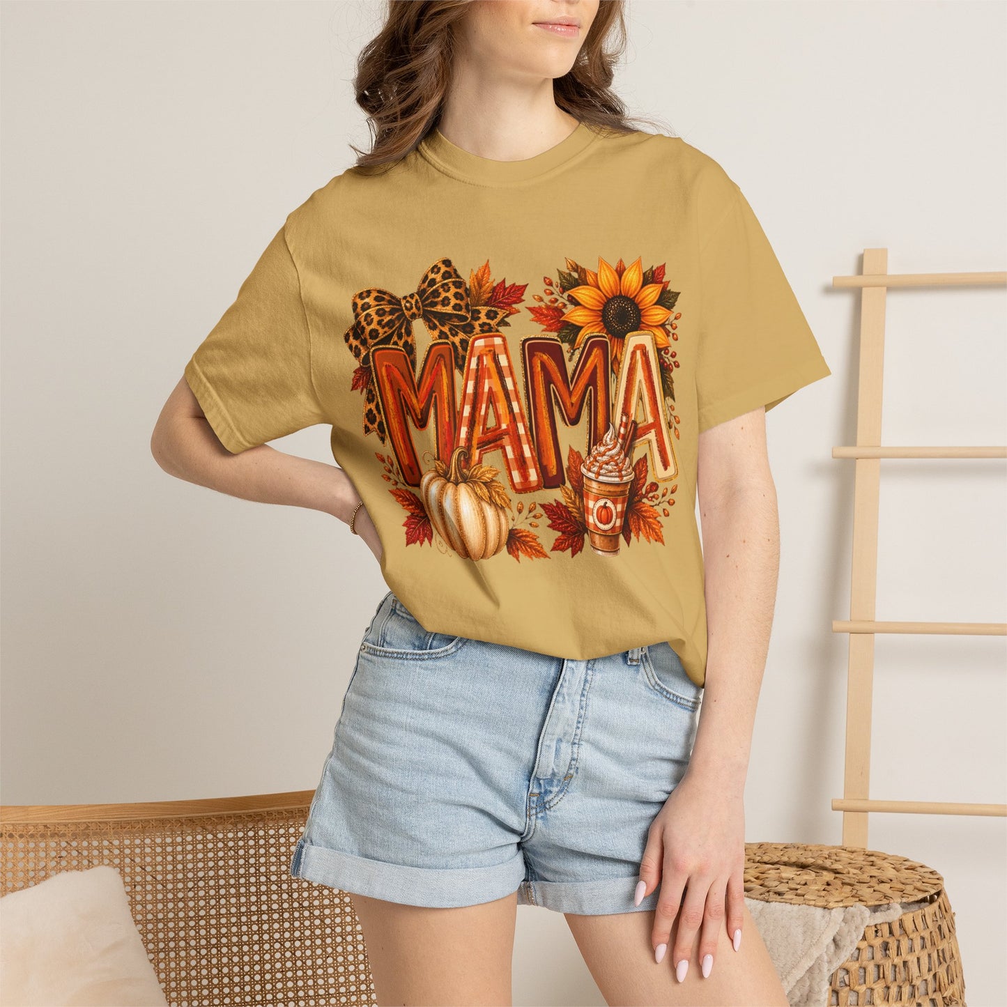 Mama Fall Tee — Pumpkin, Sunflower & Leopard Bow Autumn T-Shirt