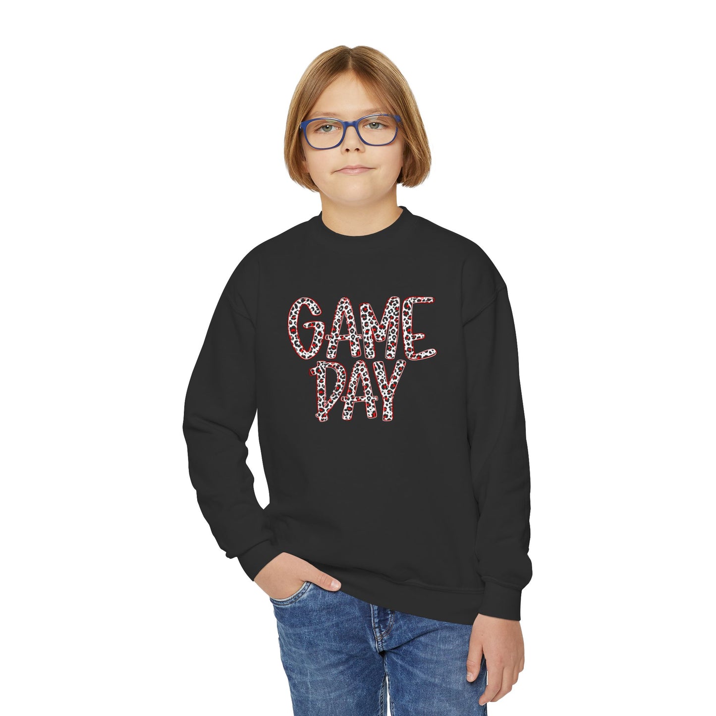 Youth Crewneck Sweatshirt - 'Game Day' Leopard Print Sports Pullover
