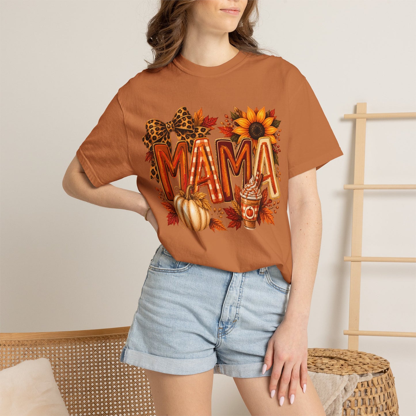 Mama Fall Tee — Pumpkin, Sunflower & Leopard Bow Autumn T-Shirt