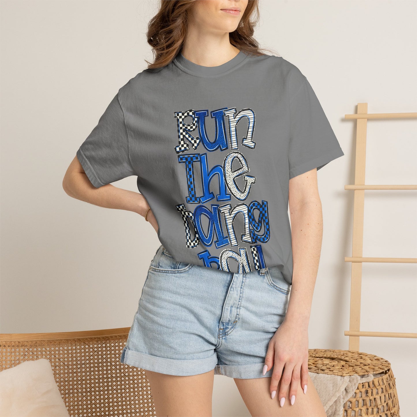 Run the Darng Ball T-Shirt — Playful Blue Graphic Tee