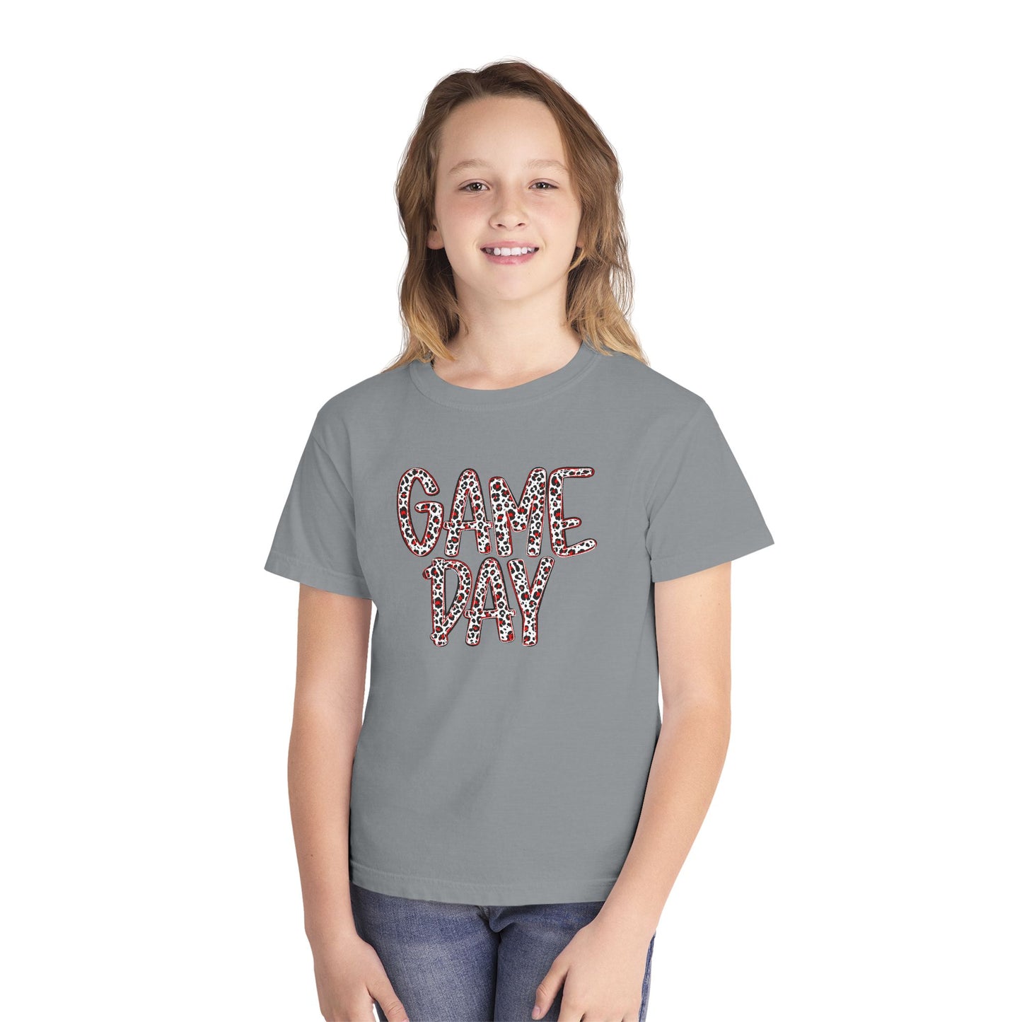 Youth Tee — "Game Day" Leopard Print Sports Shirt