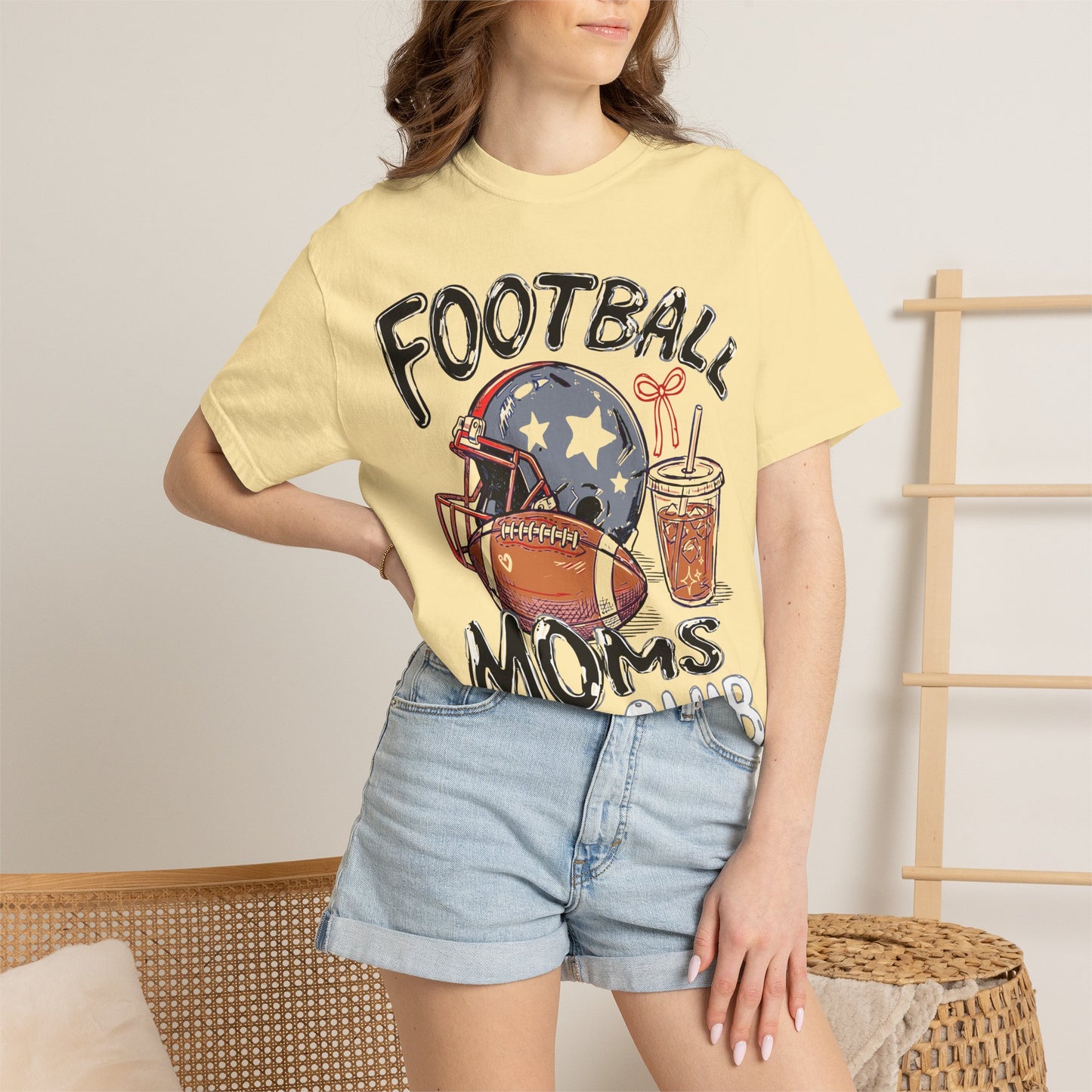 Football Moms Club T‑Shirt — Vintage Helmet & Iced Coffee Mom Tee