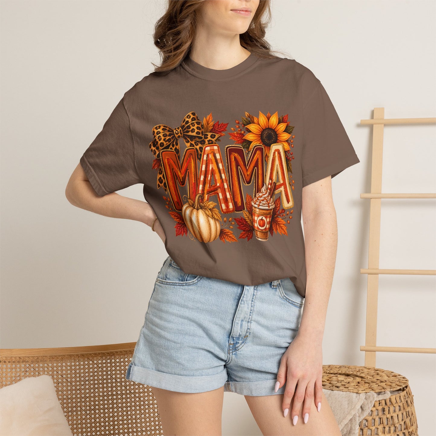 Mama Fall Tee — Pumpkin, Sunflower & Leopard Bow Autumn T-Shirt