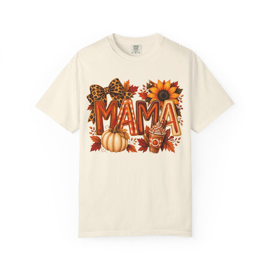 Mama Fall Tee — Pumpkin, Sunflower & Leopard Bow Autumn T-Shirt