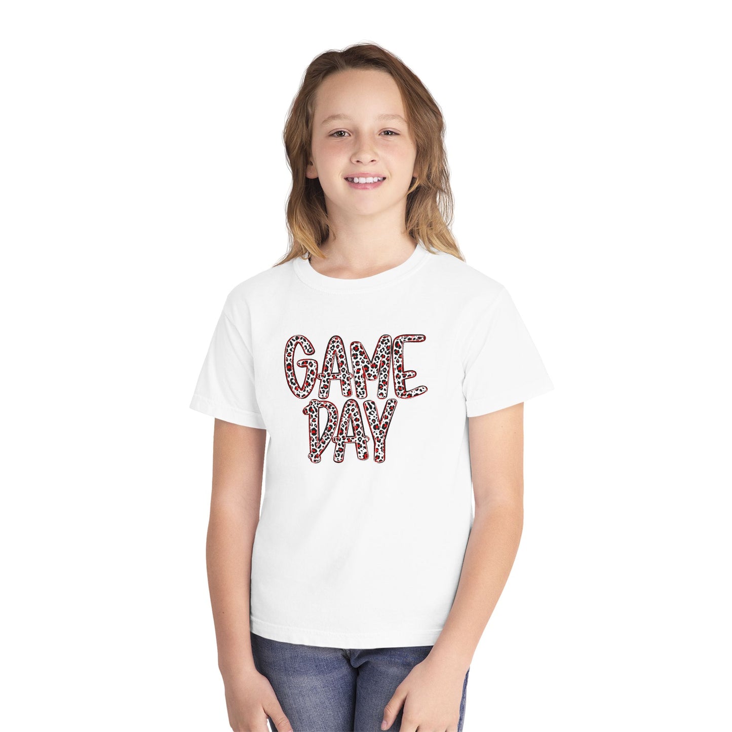 Youth Tee — "Game Day" Leopard Print Sports Shirt