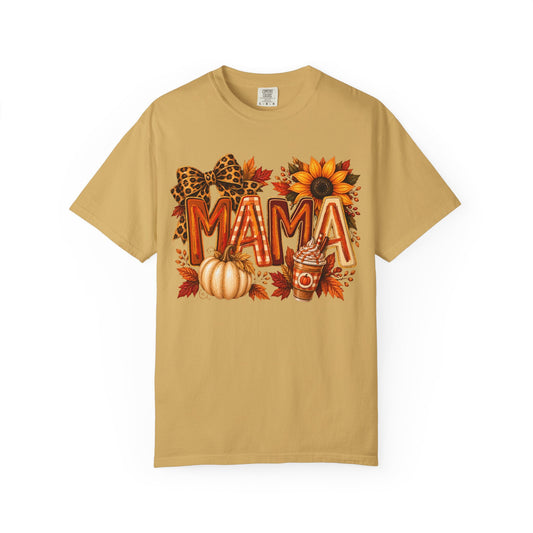 Mama Fall Tee — Pumpkin, Sunflower & Leopard Bow Autumn T-Shirt